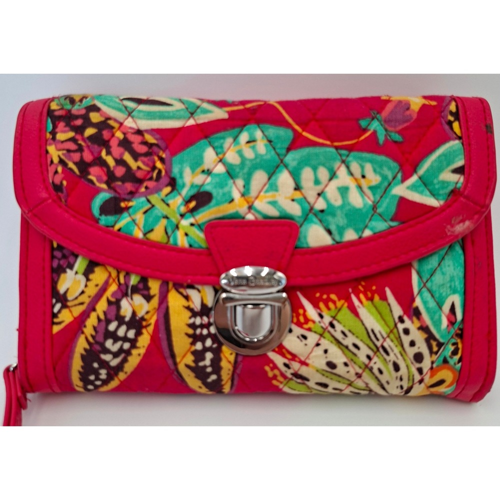 Vera Bradley Quilted Tropical Floral Turnlock Wallet Red Multi Cotton Organizer